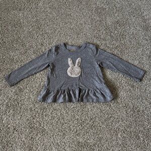 Harper Canyon Baby Girls Ruffle Long Sleeve bunny Print Top gray size 24 months